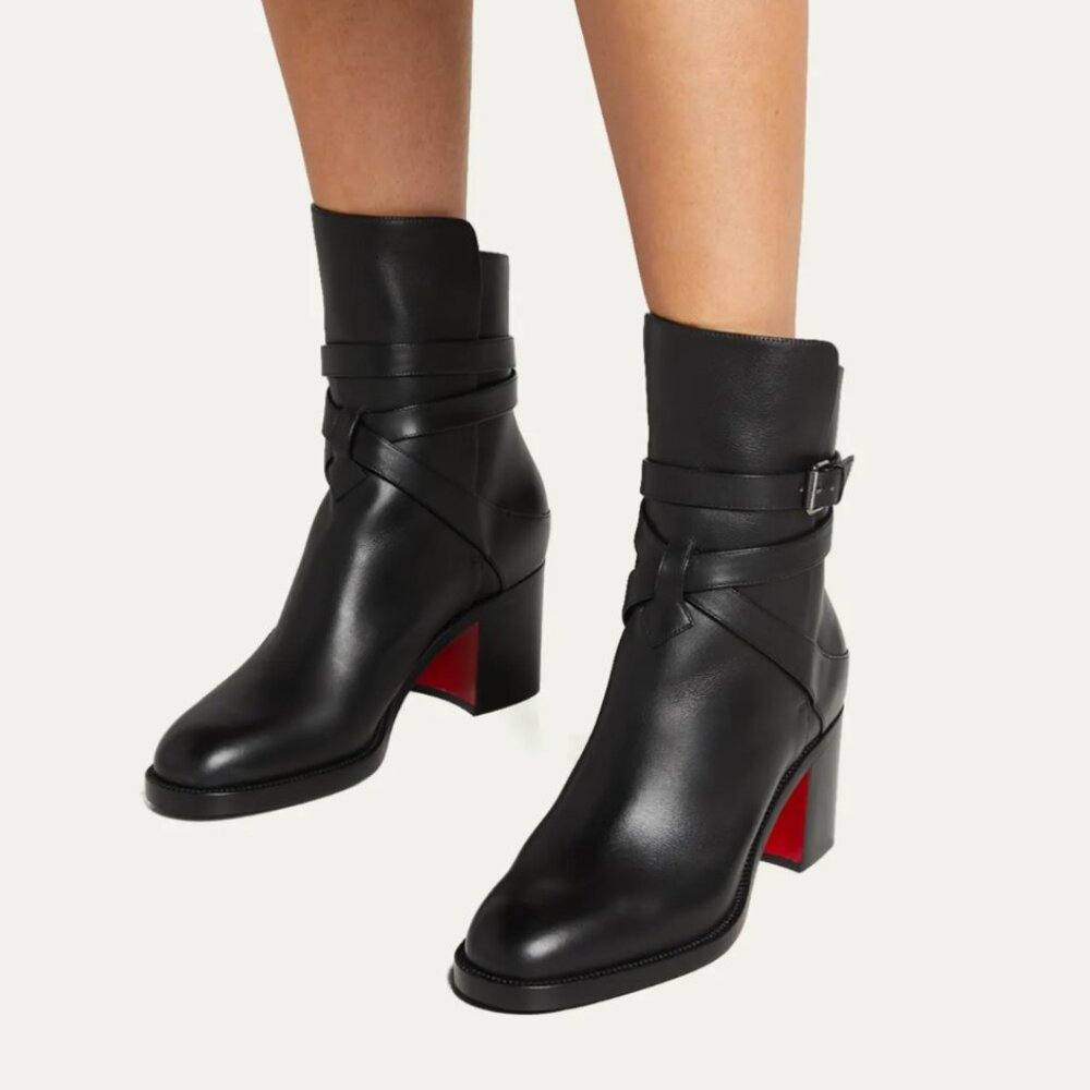 Christian Louboutin Karistrap Leather 70mm Red Sole Ankle Boot
